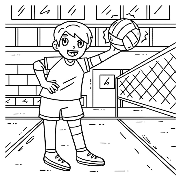 Vector volleyball player spiking the ball coloring page