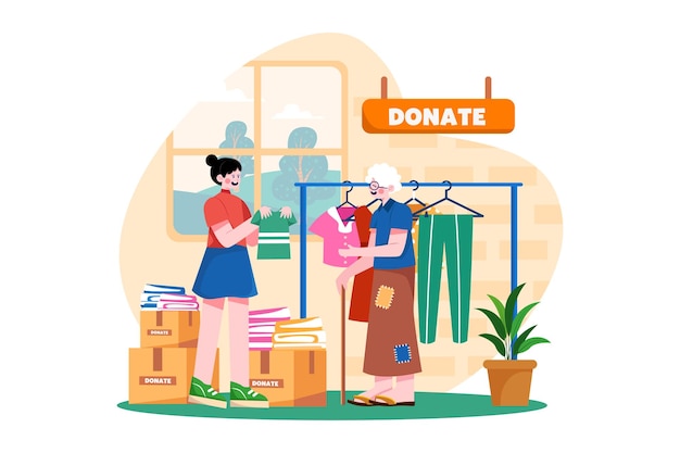 Volunteers donate clothes to the poor