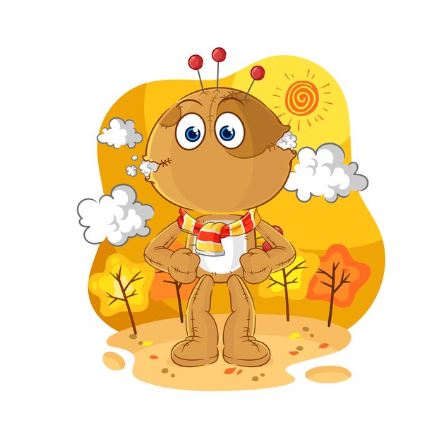 Voodoo doll in the autumn cartoon mascot vector