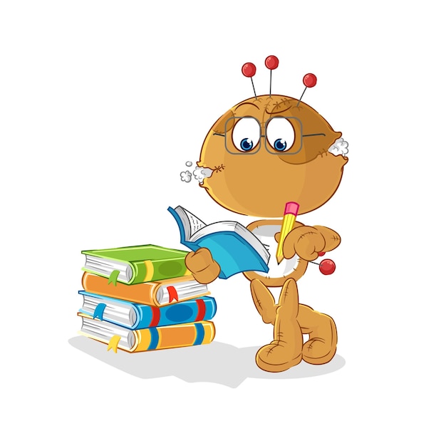 Voodoo doll studying mascot cartoon vector