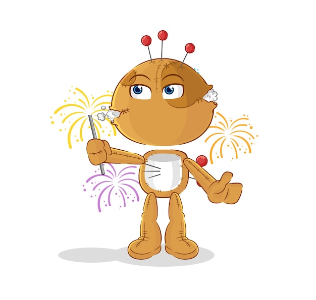 Voodoo doll with fireworks mascot cartoon vector