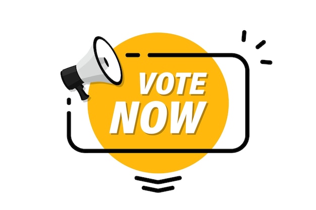 Vote now Megaphone with text vote now Loudspeaker with speech bubble Banner for business marketing and advertising Social Media banner Vector illustration