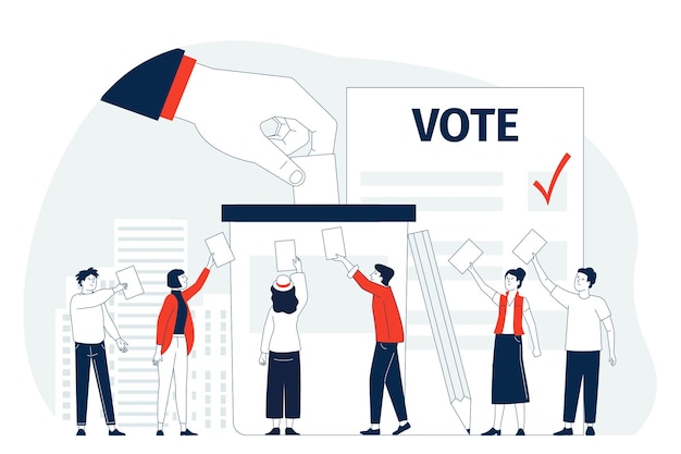 Vote polling and election discussion Survey different people citizen on referendum Voting on candidate of government political campaign vector concept of poll campaign and survey illustration