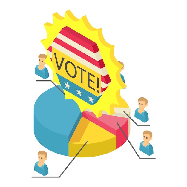 Vector voter statistic icon isometric vector candidate pie chart and inscription vote study of political preference statistic information