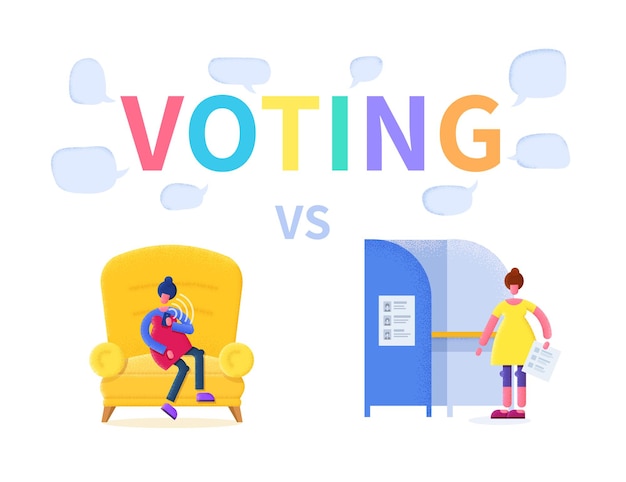 Voting concept flat illustration: online or at voting station