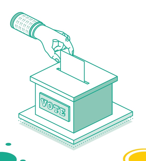 Voting Concept Hand Puts Vote Bulletin into Vote Box Vector Illustration