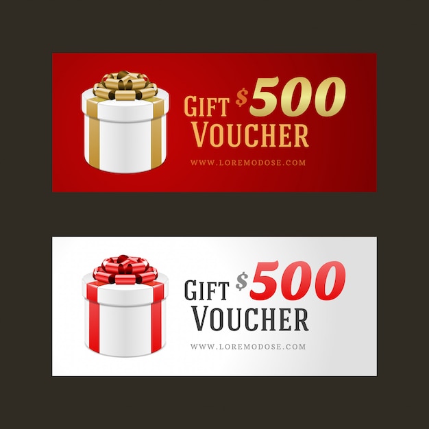 Vector voucher template with gift box and bow