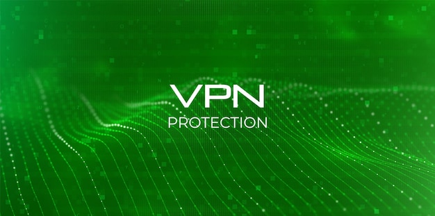 VPN technology concept. Abstract green particle background. Flow wave with dot landscape. Digital data structure. Future mesh or sound grid. Pattern point visualization.