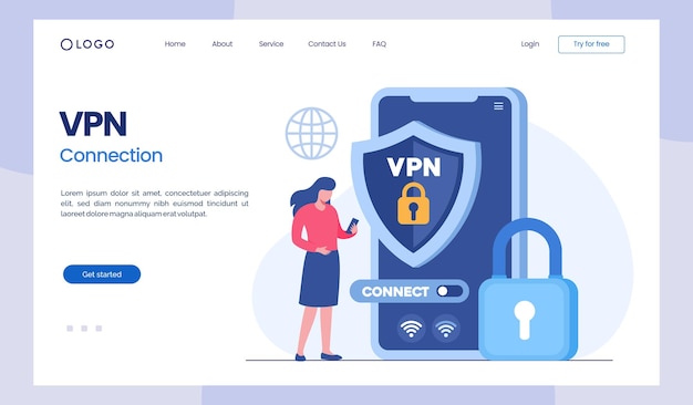 Vpn technology system browser unblock website internet connection flat illustration vector