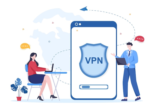 VPN or Virtual Private Network Service Vector Illustration to Protect Data in Smartphone or Computer