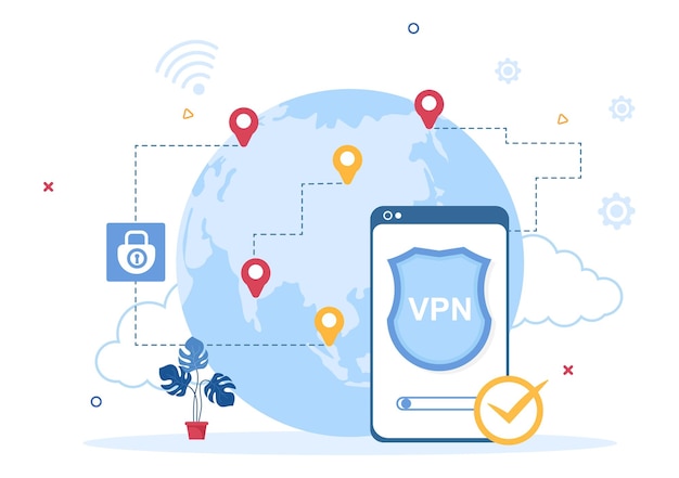 VPN or Virtual Private Network Service Vector Illustration to Protect Data in Smartphone or Computer