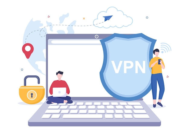 VPN or Virtual Private Network Service Vector Illustration to Protect Data in Smartphone or Computer