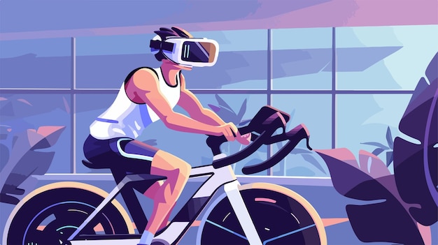 VR Fitness Concept Man Training on Bike or Cycle