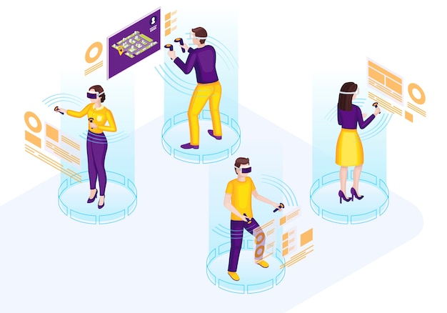 VR technology isometric vector illustration