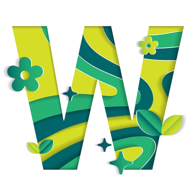 W Letter Character Environmental Environment Day Abstract Green 3D Paper Layer Vector Illustration