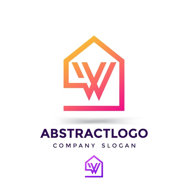 W letter initial logo and home sign real estate icon