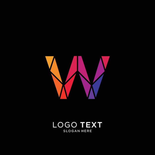 Vector w logo technology colorfull on black background