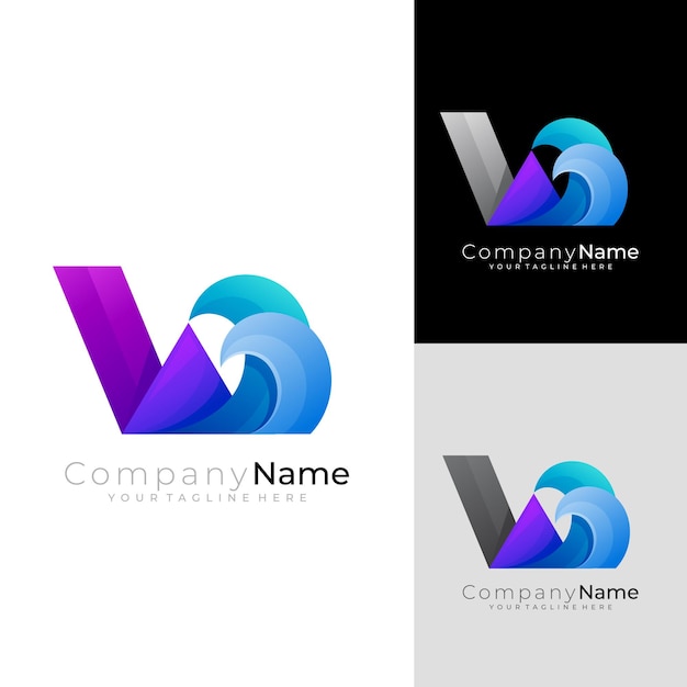 W logo and wave design combination blue color