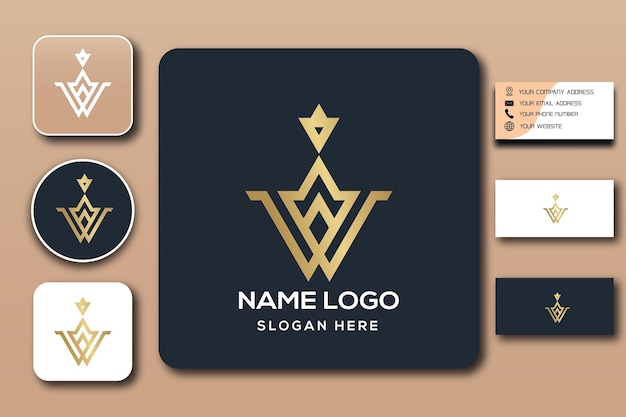 W monogram logo template color editable