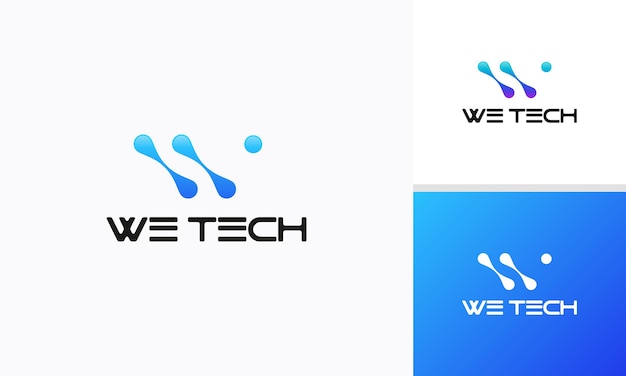 W Technology Logo designs, W initial tech logo template