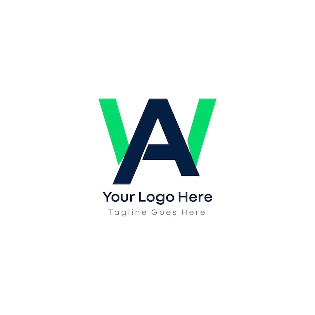 WA letter logo initial aw alphabets for tech corporate and IT businesses in green and blue colors