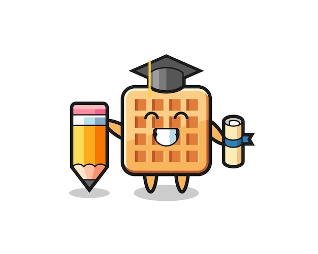 Waffle illustration cartoon is graduation with a giant pencil , cute design