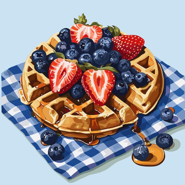 Waffle with strawberries and blueberries