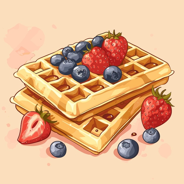 Waffles with Strawberries and Blueberries