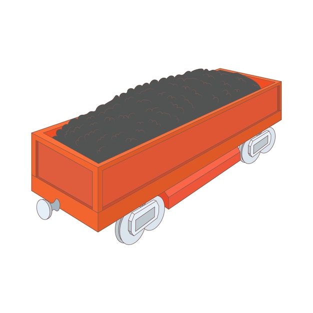 Wagon with coal icon in cartoon style on a white background