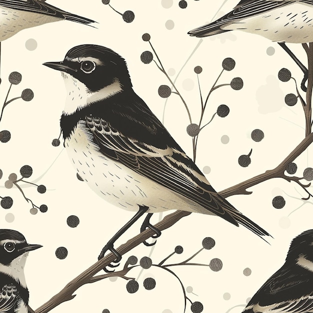 Vector wagtail seamless pattern background vector cute birds graphic with eps file