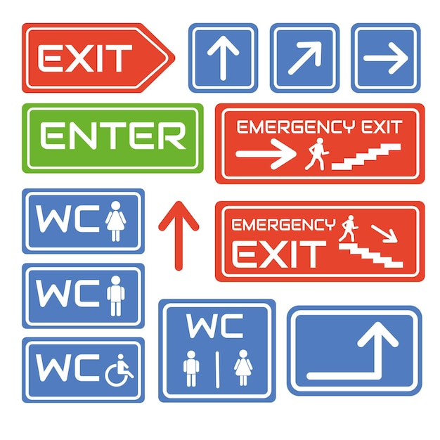 Waifindings Signs entry and exit from premises Forbidding signs entry and exit llustration Vector