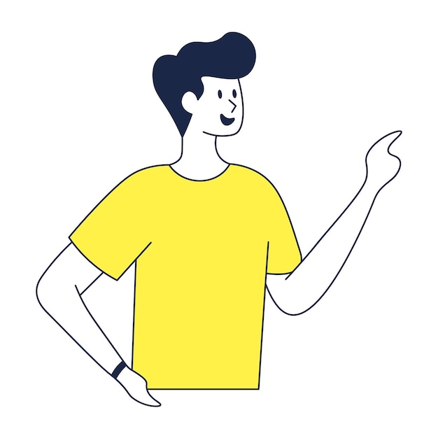 Waist Up Character Pointing At Something Flat Illustration