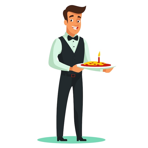 Waiter serving delicious salad smiling male restaurant staff presenting dish smartly dressed