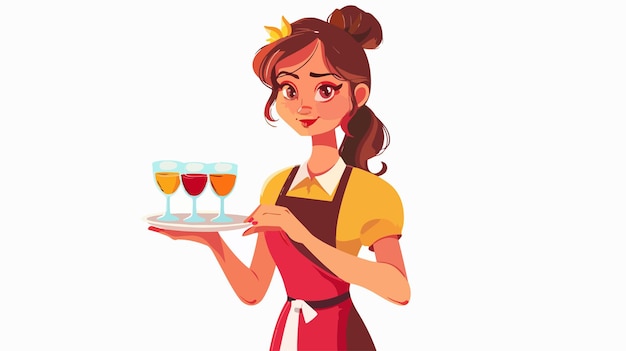 Vector waitress holding tray with glasses cartoon vector illustration