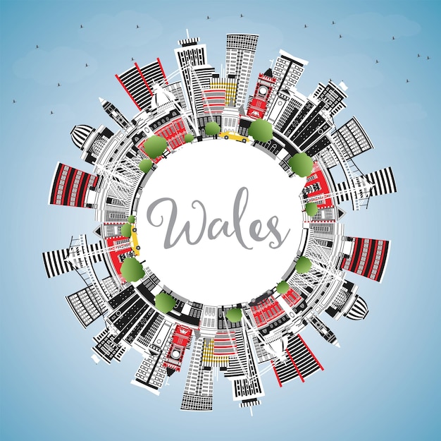 Wales City Skyline with Gray Buildings Blue Sky and Copy Space Concept with Historic Architecture Wales Cityscape with Landmarks