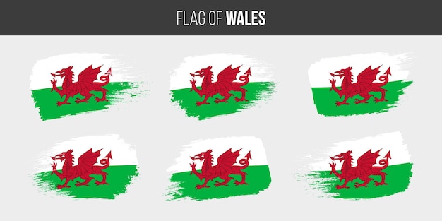 Wales flags Brush stroke grunge vector illustration flag of wales isolated on white