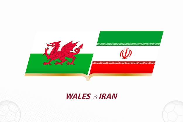 Wales vs Iran in Football Competition Group A Versus icon on Football background