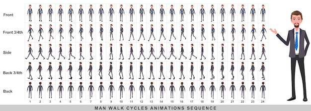 Walking animation of businessman Character Walk Cycle Animation Sequence Frame by frame animation