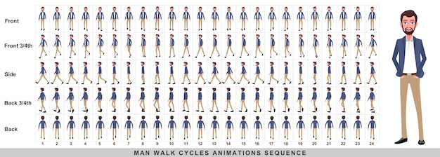 Walking animation of businessman Character Walk Cycle Animation Sequence Frame by frame animation