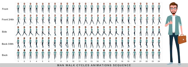 Walking animation of businessman Character Walk Cycle Animation Sequence Frame by frame animation