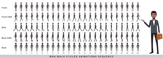 Walking animation of businessman Character Walk Cycle Animation Sequence Frame by frame animation