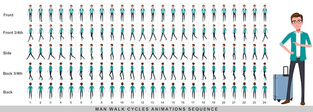 Walking animation of businessman Character Walk Cycle Animation Sequence Frame by frame animation