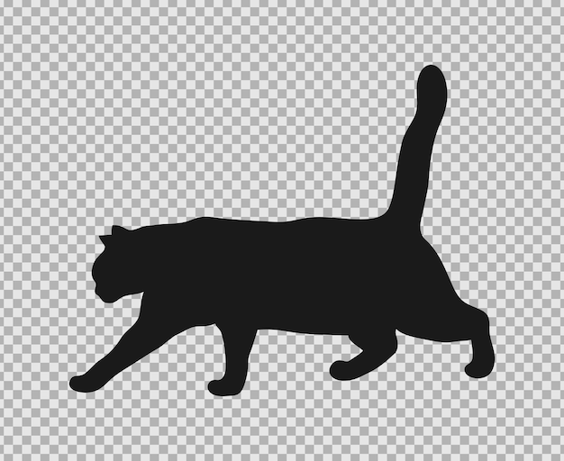 Vector walking cat silhouette on transparent background pet shadow feline pose vector illustration