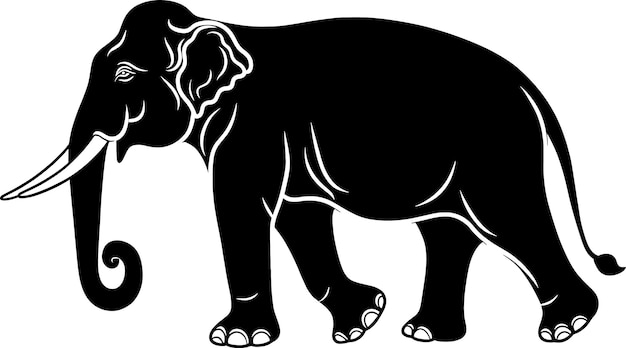 Walking Elephant in Black Vector Art on White