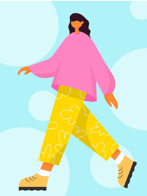 Walking girl in flat style. Vector illustration