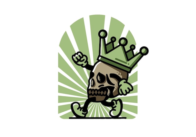 Walking skull illustration wearing a big crown