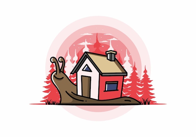 Walking snail and house illustration design