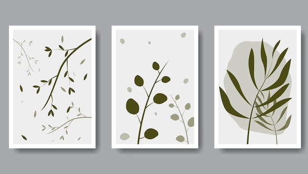 Wall art decoration design with botanical composition in green color vector illustration