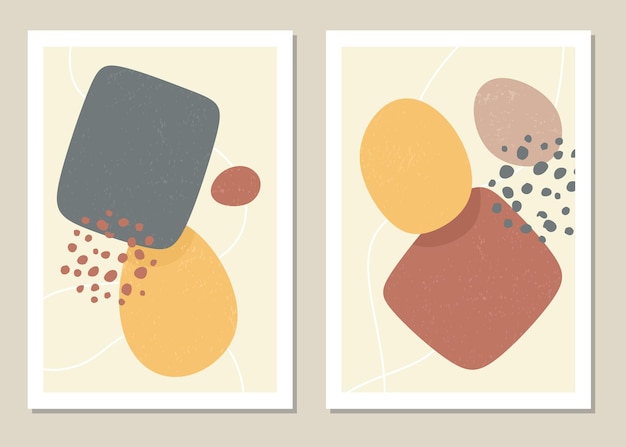 Wall art with abstract shapes and figures in trendy colors