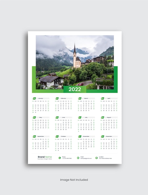 Wall Calendar 2022 Template Design Or One Page Wall Calendar 2022